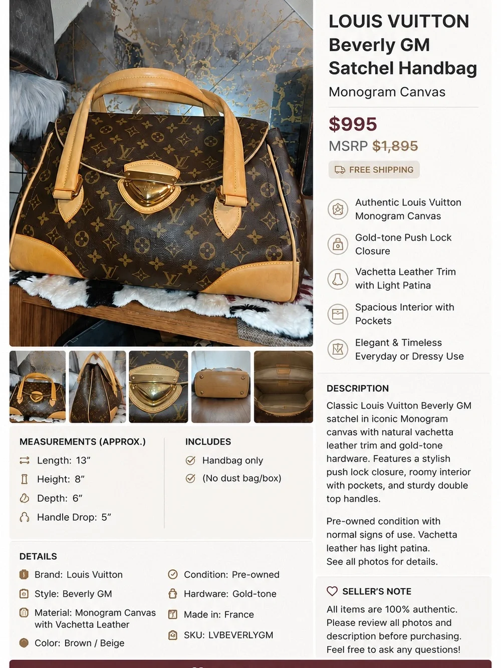 Louis Vuitton Monogram Satchel Handbag in Brown with Vachetta Trim
